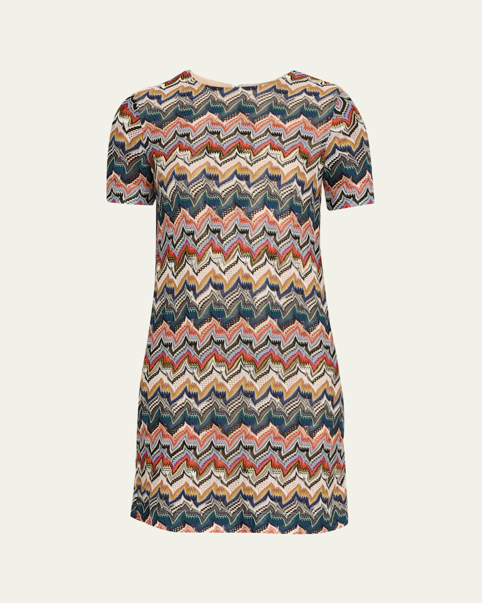 Metallic Zigzag Short-Sleeve Mini Dress